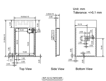 Mechanical Drawing - DFRobot ESP32-S2 Wi-Fi® Modules (PCB Antenna)